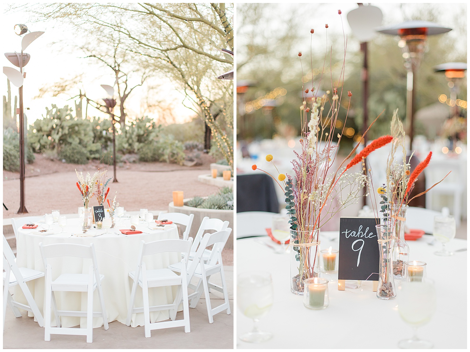 Table decor at a Desert Botanical Gardens wedding.