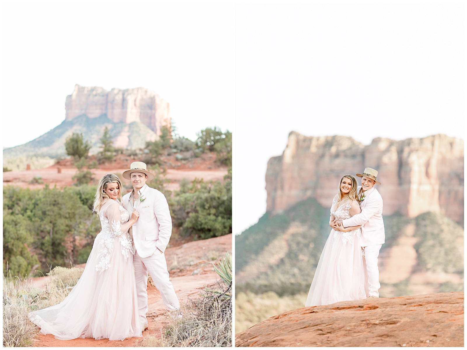 Elopement couple pose for photos in Sedona 