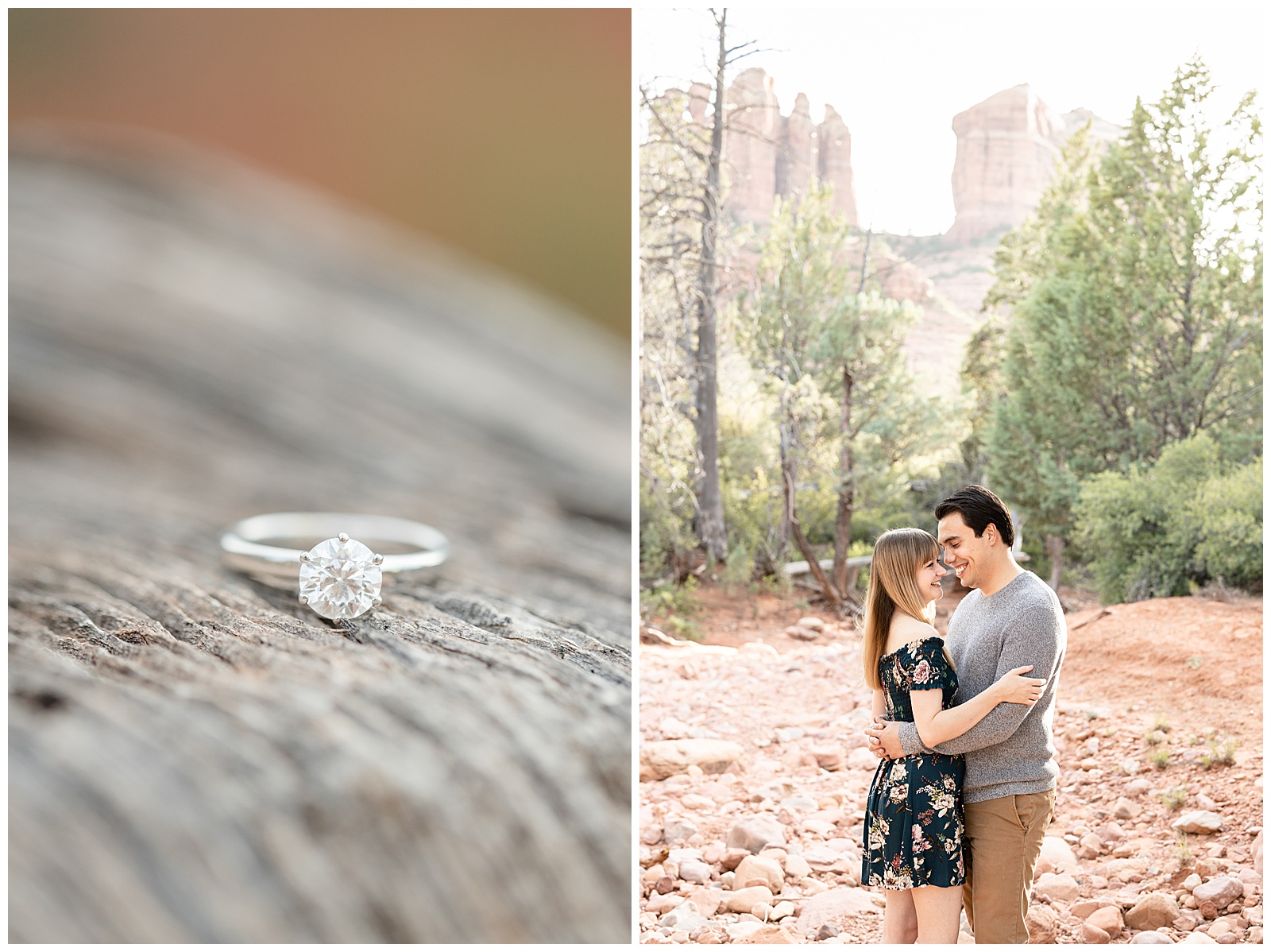 Arizona Wedding Photographer engagement ring and couple