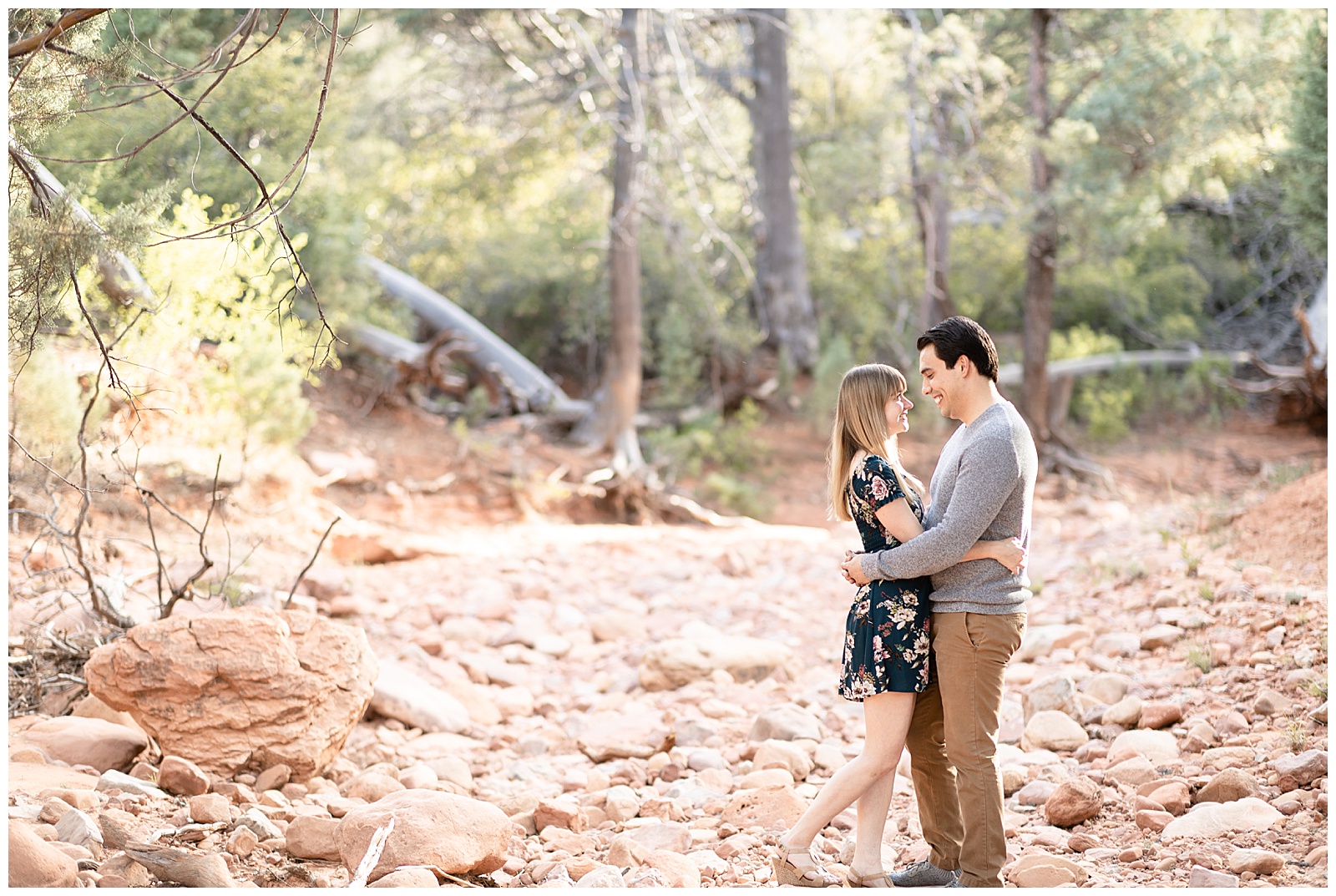 Arizona Wedding Photographer engagement couple in forest 