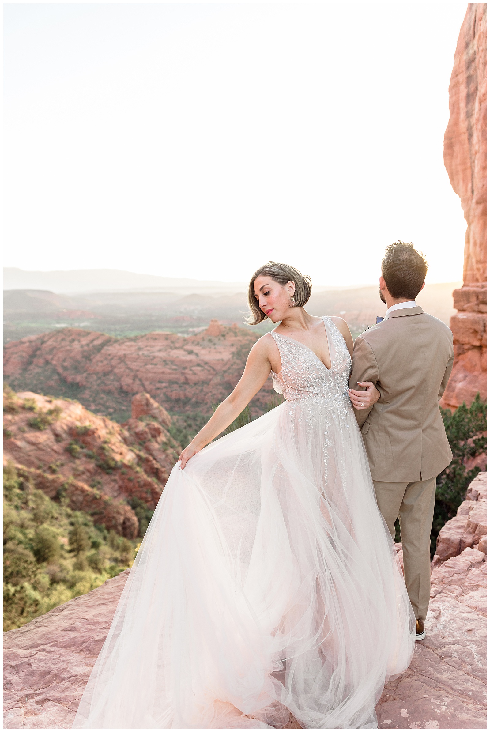 engagement photography sedona cathedral rock bhldn wedding gown