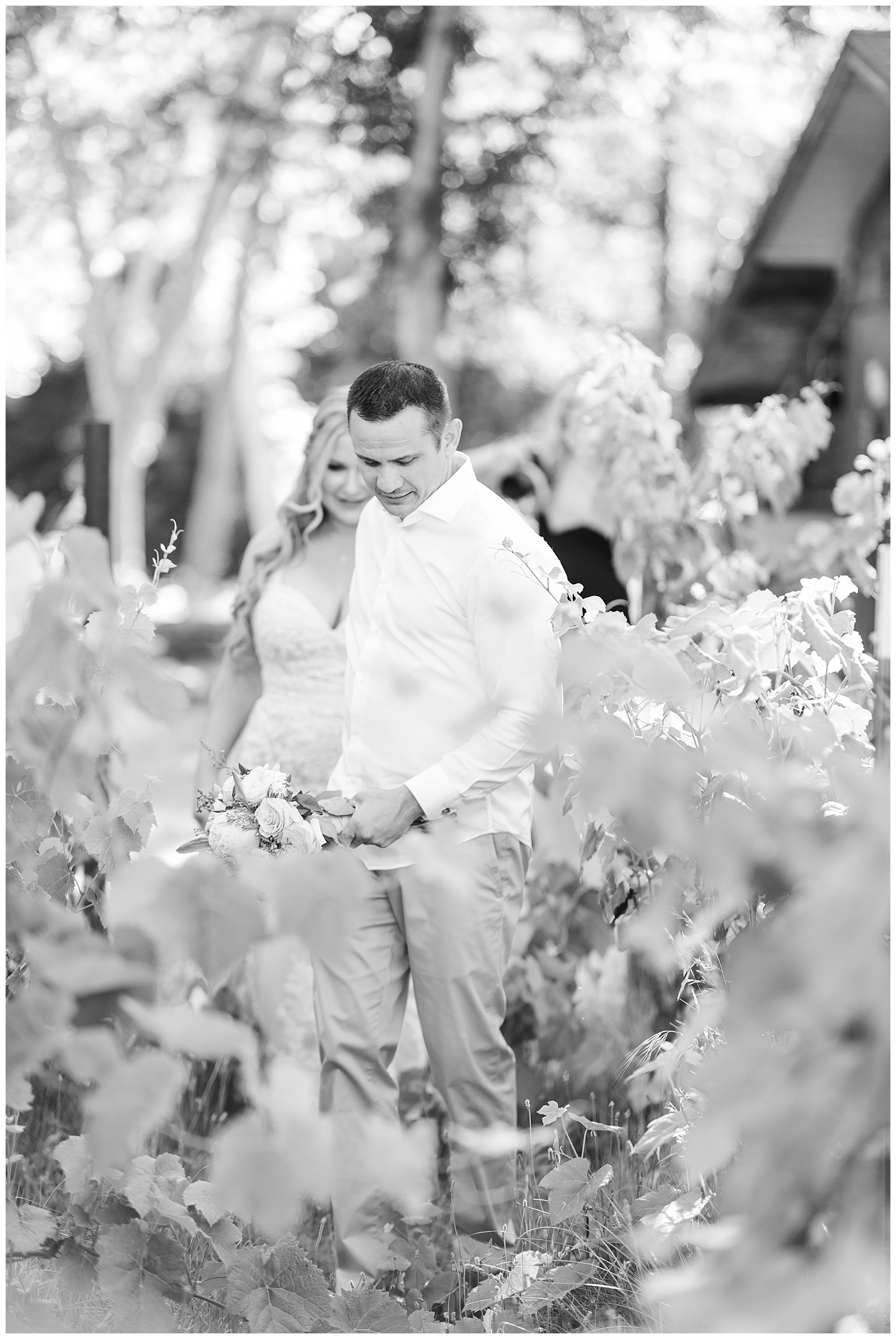 Groom leads bride through vineyard at their intimate elopement
