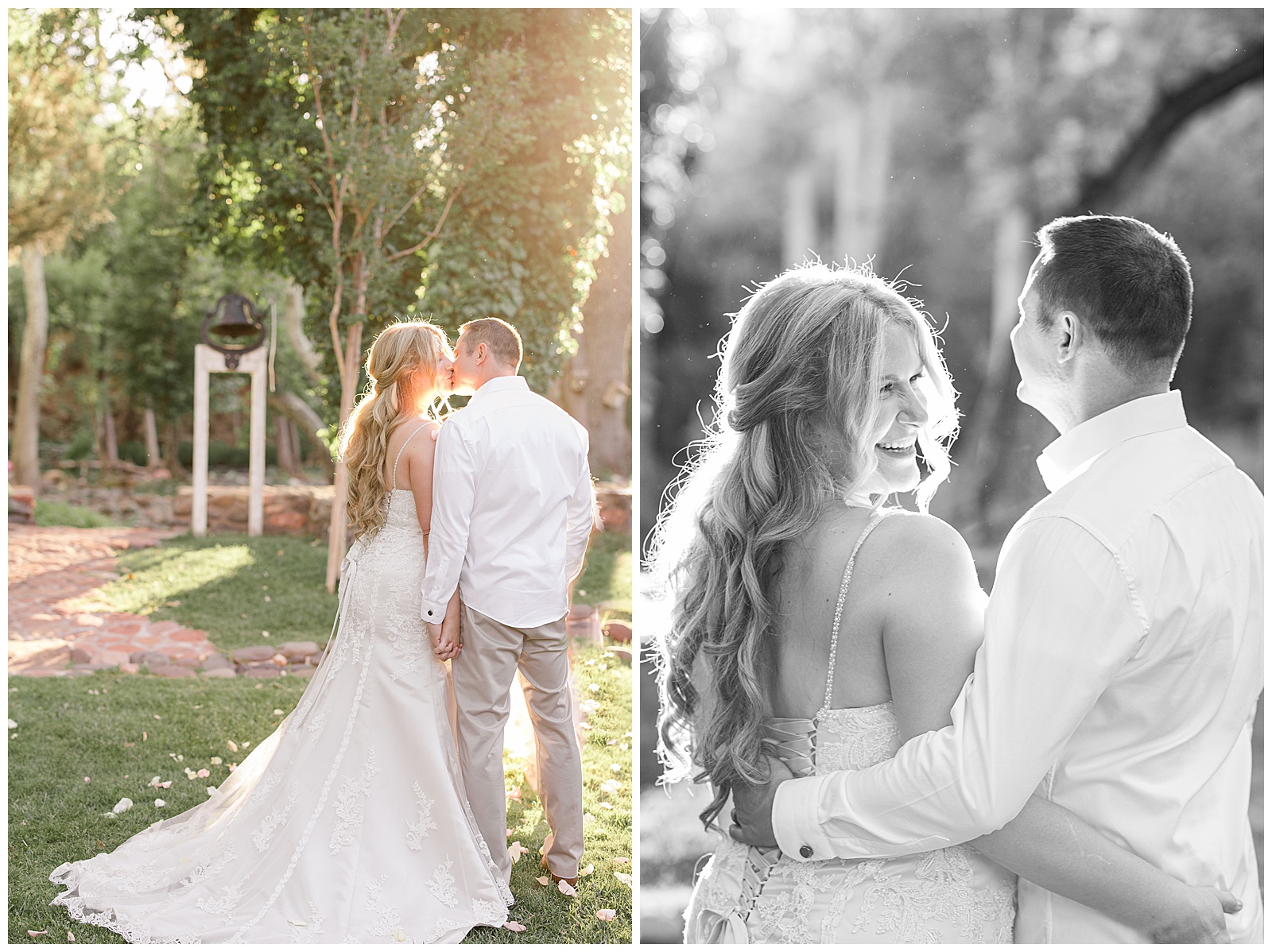 Bride and groom kiss at their intimate wedding
